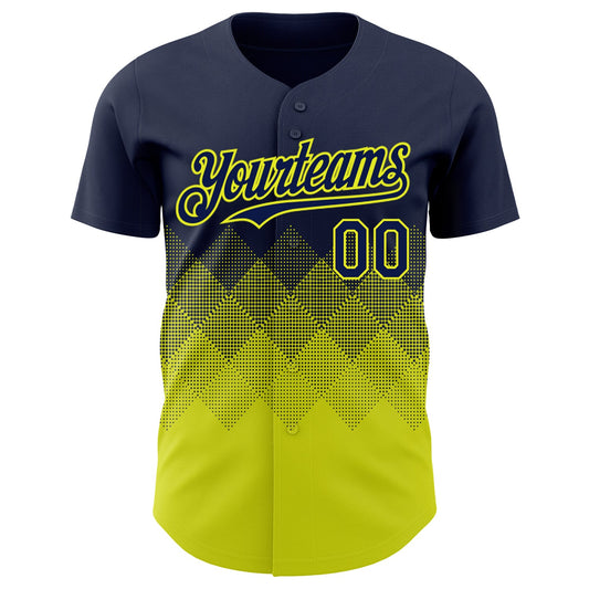 Custom Navy Neon Yellow 3D Gradient Square Shape Authentic Baseball Jersey - Sky-Custom