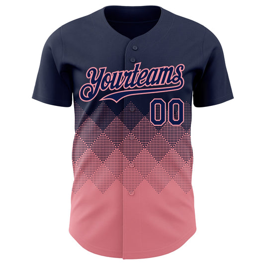 Custom Navy Medium Pink 3D Gradient Square Shape Authentic Baseball Jersey - Sky-Custom