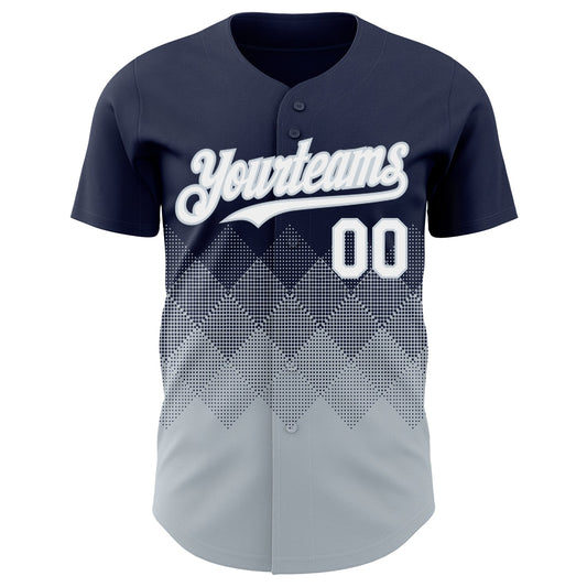 Custom Navy White-Silver 3D Gradient Square Shape Authentic Baseball Jersey - Sky-Custom