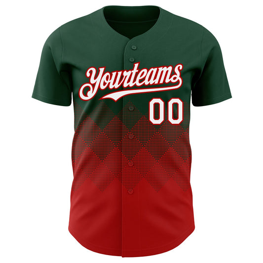 Custom Green White-Red 3D Gradient Square Shape Authentic Baseball Jersey - Sky-Custom
