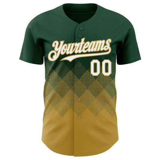 Custom Green White-Old Gold 3D Gradient Square Shape Authentic Baseball Jersey - Sky-Custom