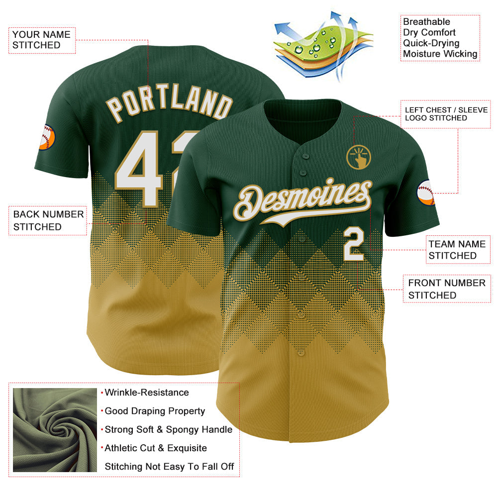 Custom Green White-Old Gold 3D Gradient Square Shape Authentic Baseball Jersey - Sky-Custom