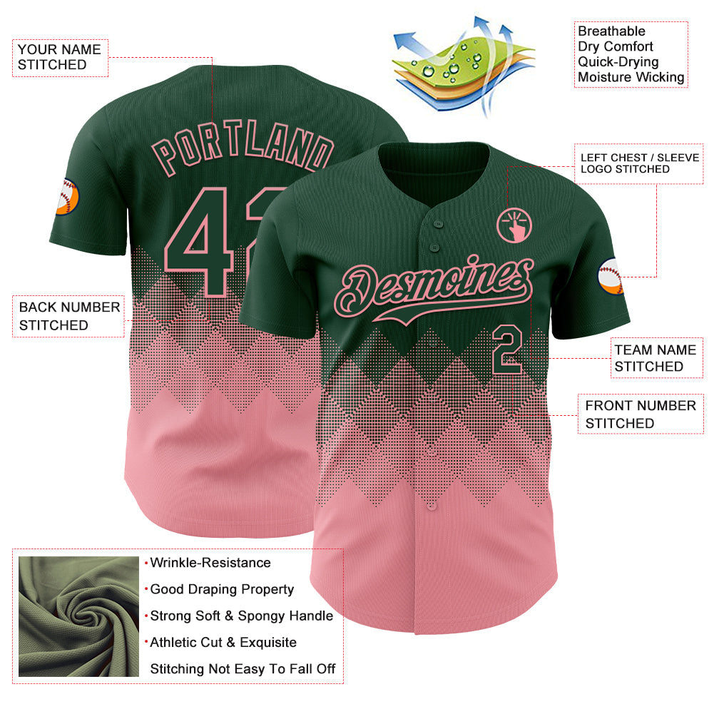 Custom Green Medium Pink 3D Gradient Square Shape Authentic Baseball Jersey - Sky-Custom