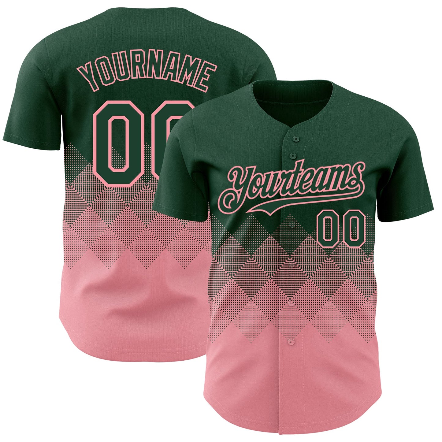 Custom Green Medium Pink 3D Gradient Square Shape Authentic Baseball Jersey - Sky-Custom