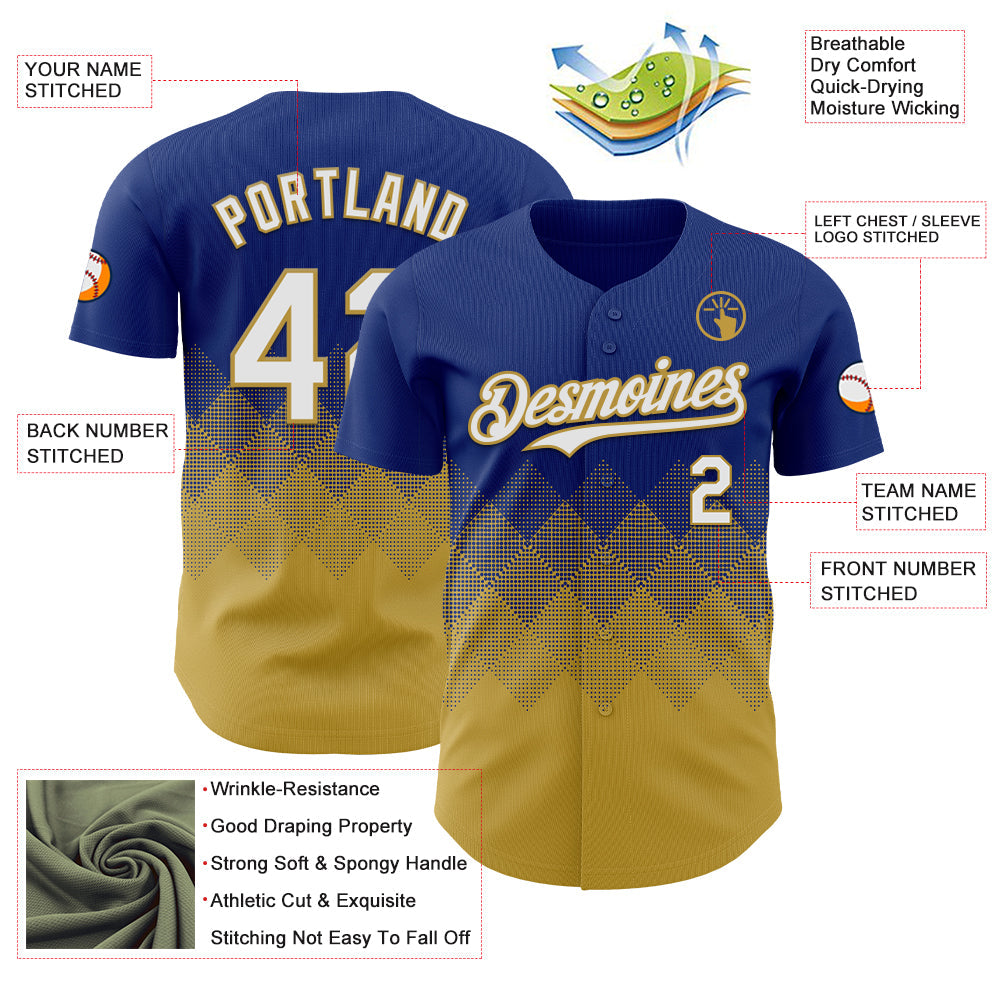 Custom Royal White-Old Gold 3D Gradient Square Shape Authentic Baseball Jersey - Sky-Custom