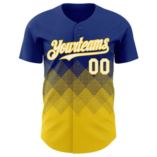 Custom Royal White-Yellow 3D Gradient Square Shape Authentic Baseball Jersey - Sky-Custom