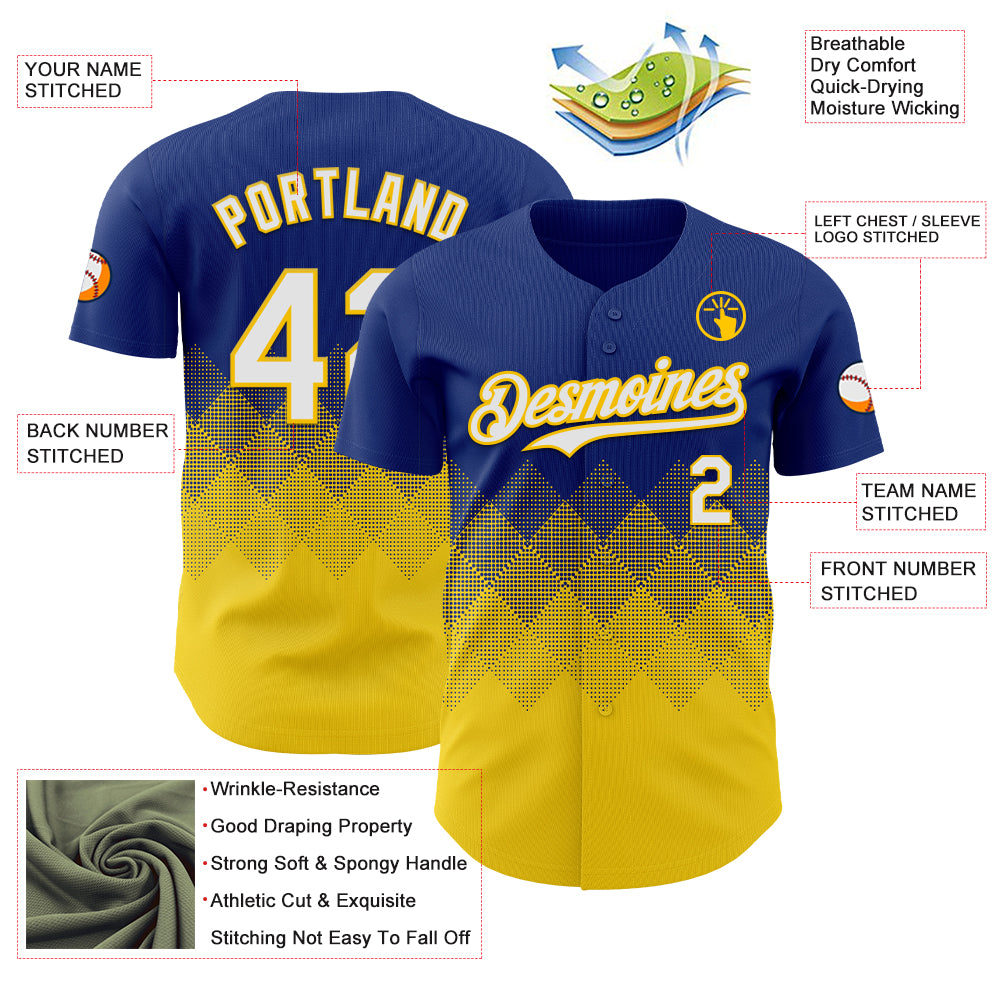 Custom Royal White-Yellow 3D Gradient Square Shape Authentic Baseball Jersey - Sky-Custom