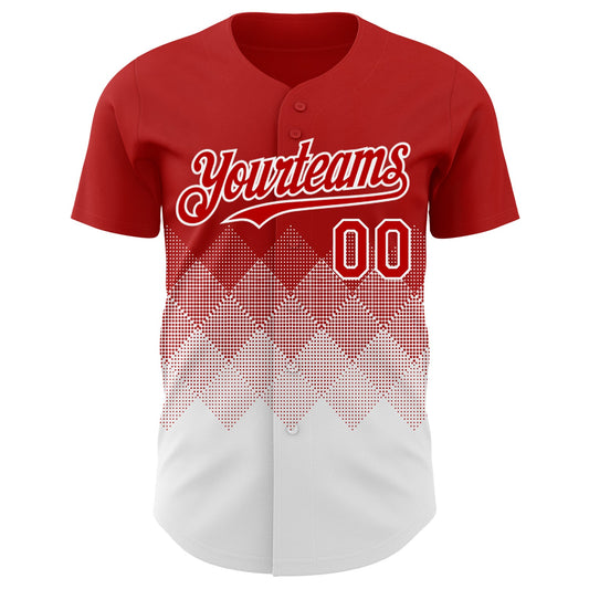 Custom Red White 3D Gradient Square Shape Authentic Baseball Jersey - Sky-Custom