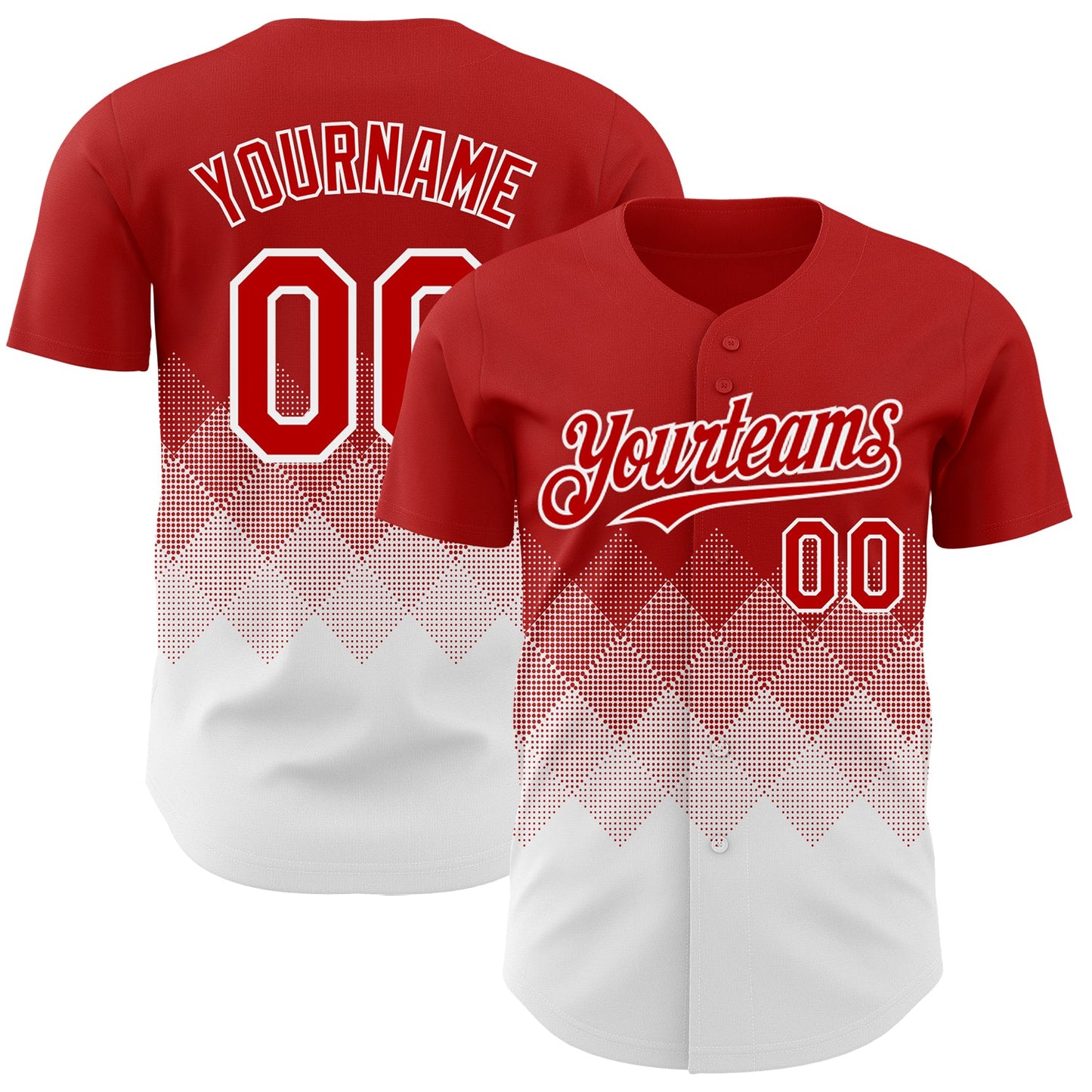Custom Red White 3D Gradient Square Shape Authentic Baseball Jersey - Sky-Custom