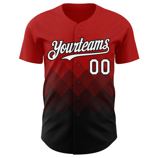 Custom Red White-Black 3D Gradient Square Shape Authentic Baseball Jersey - Sky-Custom