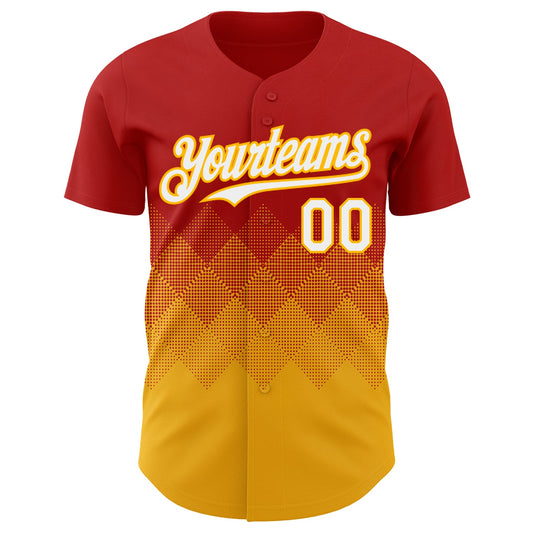 Custom Red White-Gold 3D Gradient Square Shape Authentic Baseball Jersey - Sky-Custom