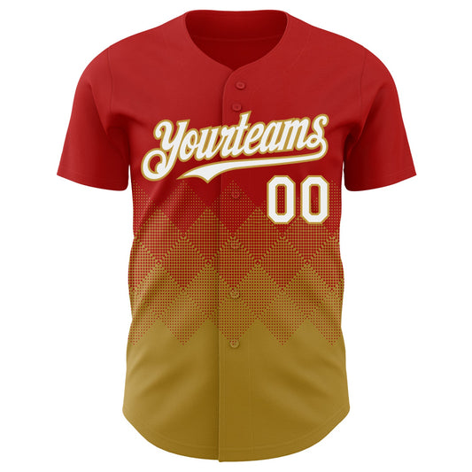 Custom Red White-Old Gold 3D Gradient Square Shape Authentic Baseball Jersey - Sky-Custom