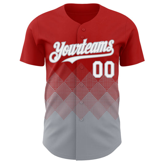 Custom Red White-Gray 3D Gradient Square Shape Authentic Baseball Jersey - Sky-Custom