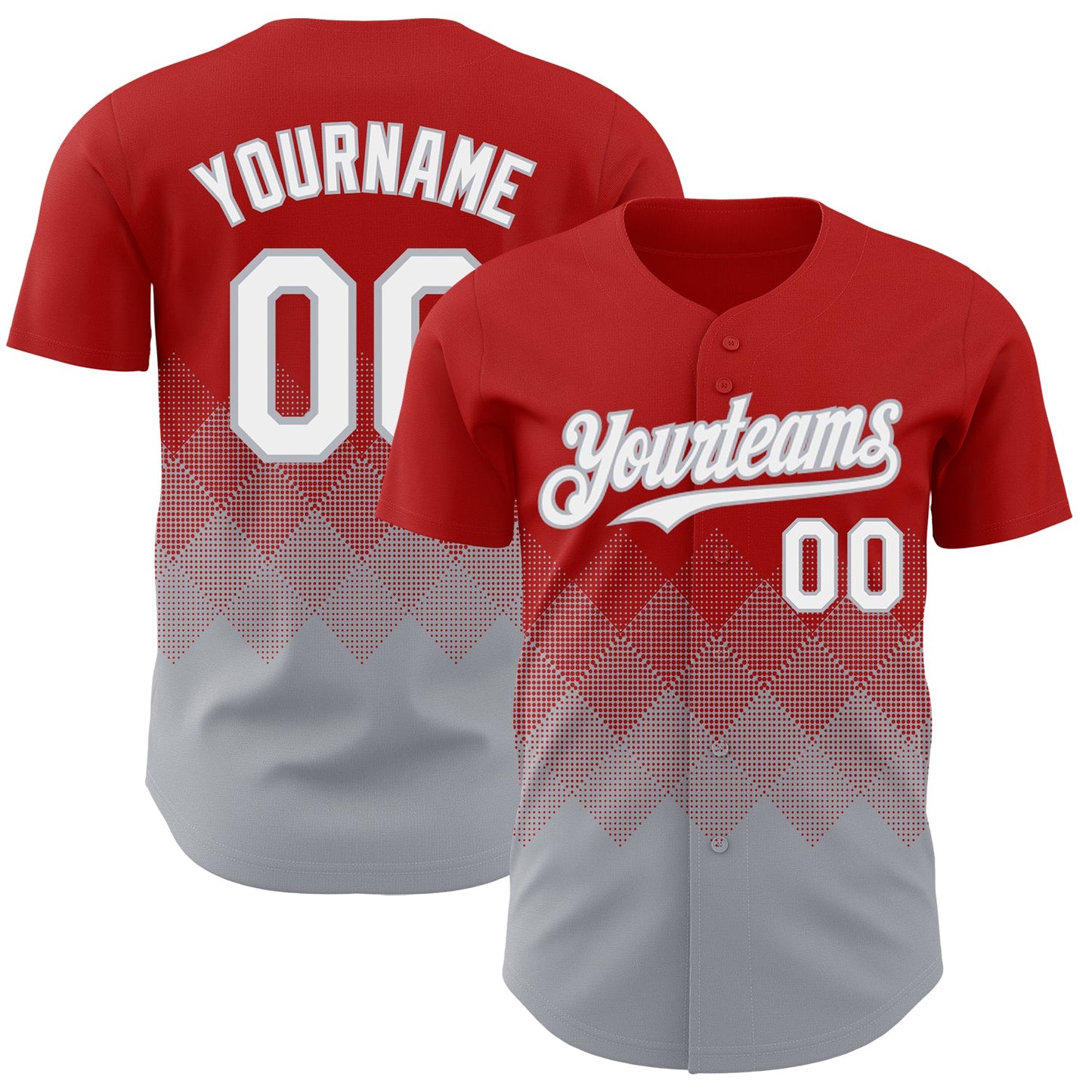 Custom Red White-Gray 3D Gradient Square Shape Authentic Baseball Jersey - Sky-Custom