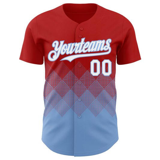 Custom Red White-Light Blue 3D Gradient Square Shape Authentic Baseball Jersey - Sky-Custom