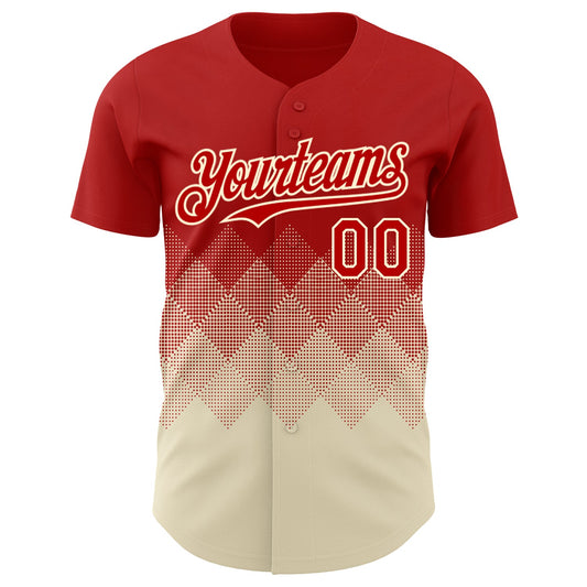 Custom Red Cream 3D Gradient Square Shape Authentic Baseball Jersey - Sky-Custom