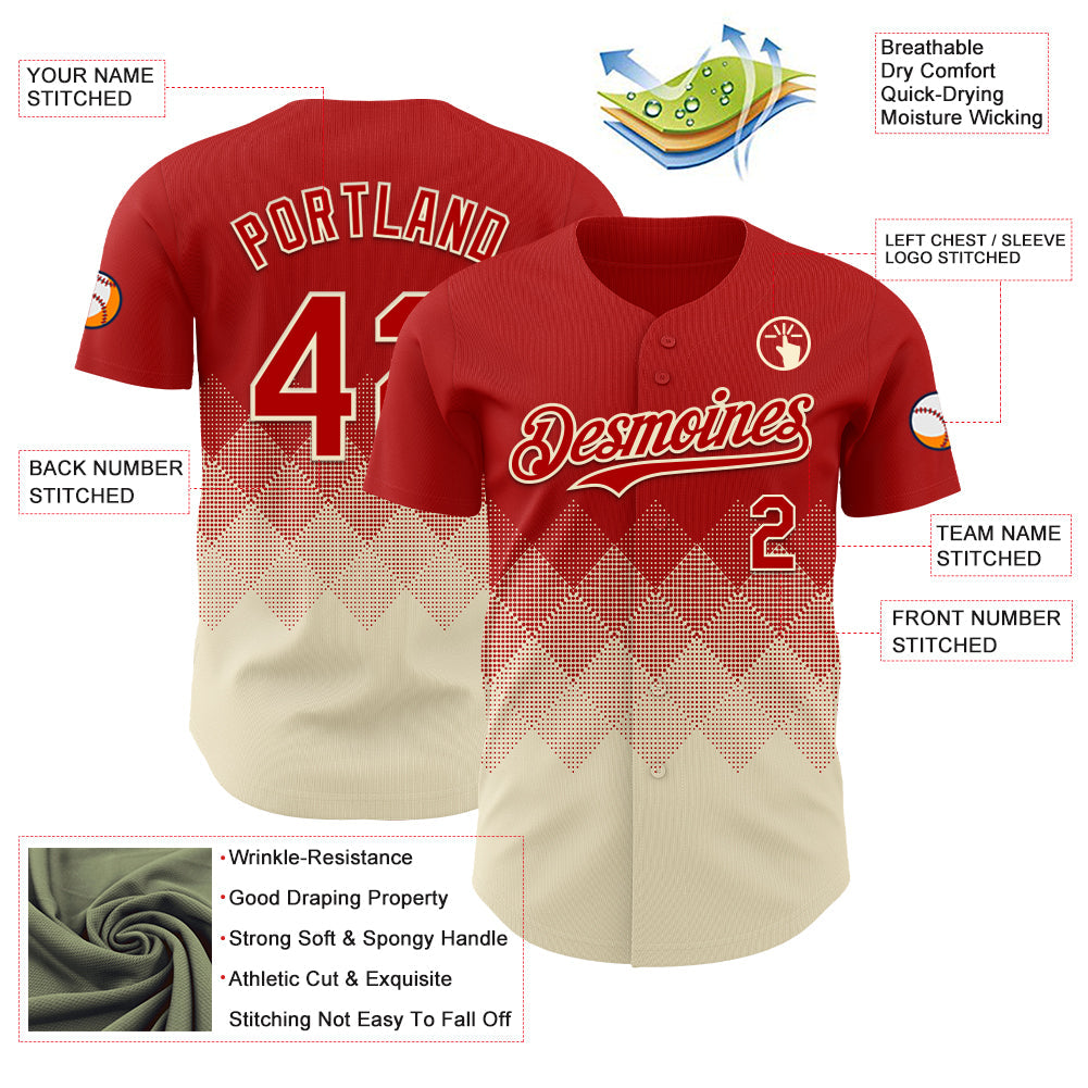 Custom Red Cream 3D Gradient Square Shape Authentic Baseball Jersey - Sky-Custom