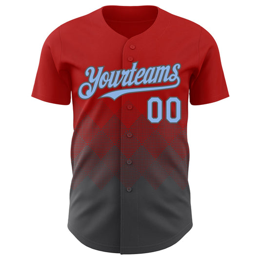 Custom Red Light Blue-Steel Gray 3D Gradient Square Shape Authentic Baseball Jersey - Sky-Custom