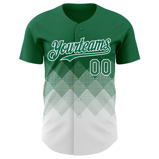 Custom Kelly Green White 3D Gradient Square Shape Authentic Baseball Jersey - Sky-Custom