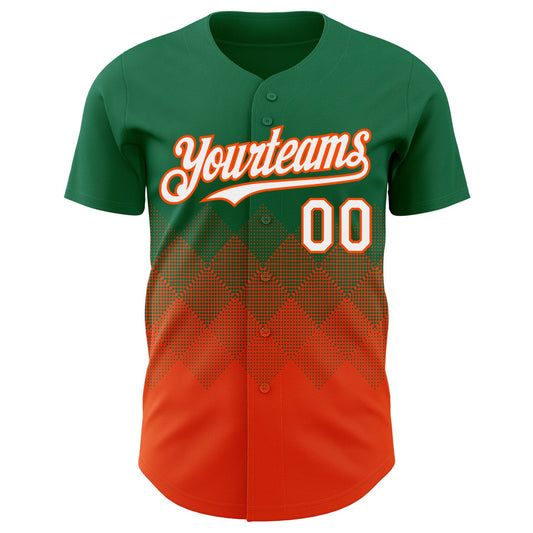 Custom Kelly Green White-Orange 3D Gradient Square Shape Authentic Baseball Jersey - Sky-Custom