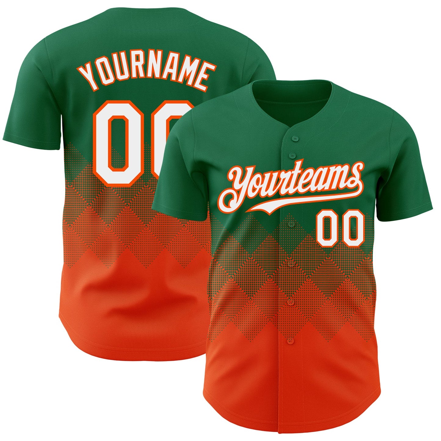 Custom Kelly Green White-Orange 3D Gradient Square Shape Authentic Baseball Jersey - Sky-Custom
