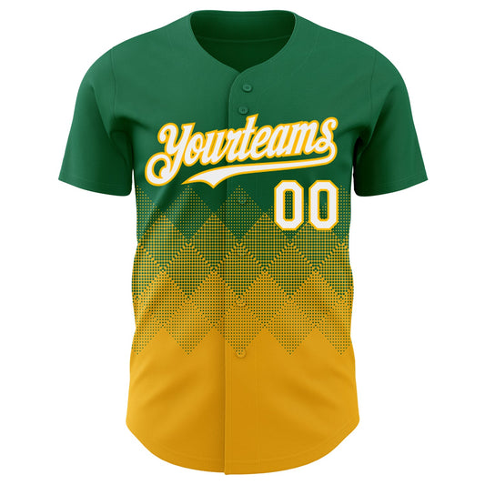 Custom Kelly Green White-Gold 3D Gradient Square Shape Authentic Baseball Jersey - Sky-Custom