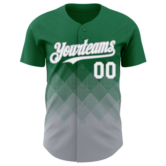 Custom Kelly Green White-Gray 3D Gradient Square Shape Authentic Baseball Jersey - Sky-Custom
