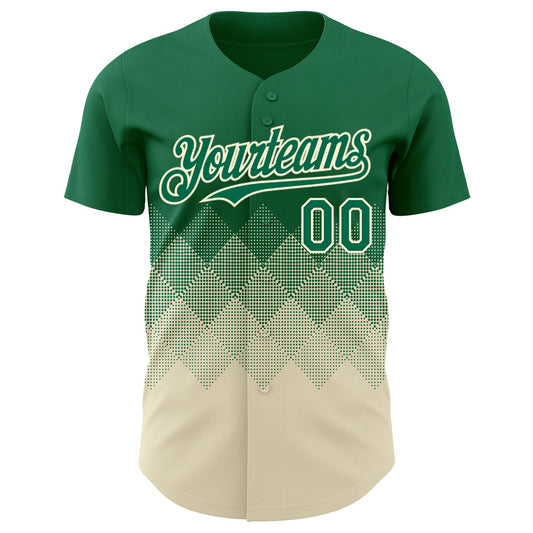 Custom Kelly Green Cream 3D Gradient Square Shape Authentic Baseball Jersey - Sky-Custom