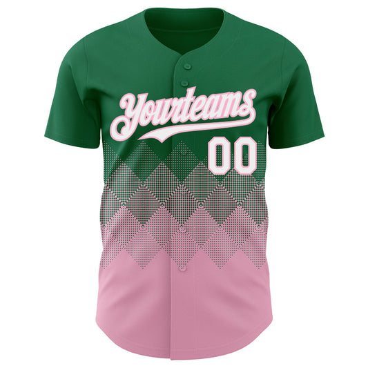 Custom Kelly Green White-Light Pink 3D Gradient Square Shape Authentic Baseball Jersey - Sky-Custom