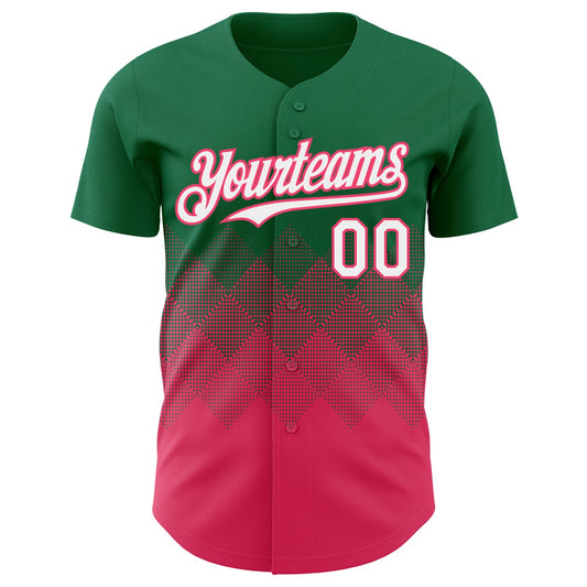 Custom Kelly Green White-Neon Pink 3D Gradient Square Shape Authentic Baseball Jersey - Sky-Custom