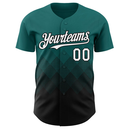 Custom Teal White-Black 3D Gradient Square Shape Authentic Baseball Jersey - Sky-Custom