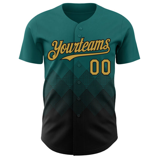 Custom Teal Old Gold-Black 3D Gradient Square Shape Authentic Baseball Jersey - Sky-Custom