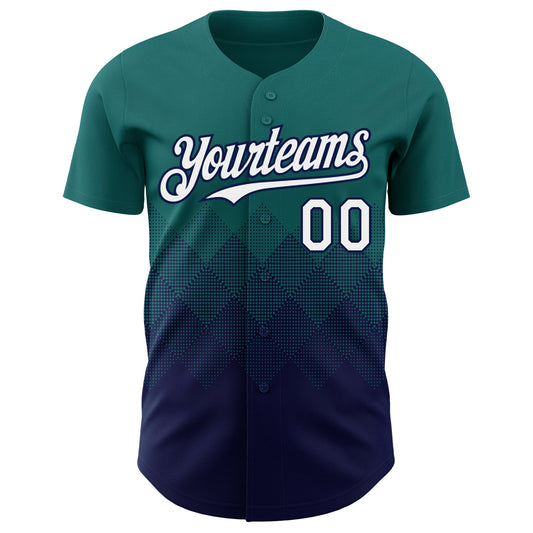 Custom Teal White-Navy 3D Gradient Square Shape Authentic Baseball Jersey - Sky-Custom