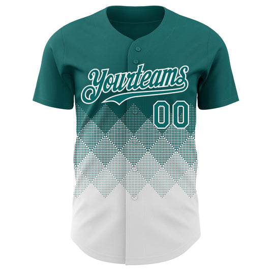Custom Teal White 3D Gradient Square Shape Authentic Baseball Jersey - Sky-Custom