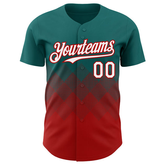 Custom Teal White-Red 3D Gradient Square Shape Authentic Baseball Jersey - Sky-Custom