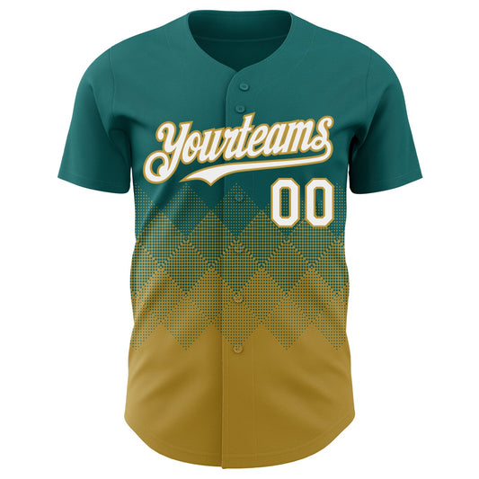 Custom Teal White-Old Gold 3D Gradient Square Shape Authentic Baseball Jersey - Sky-Custom