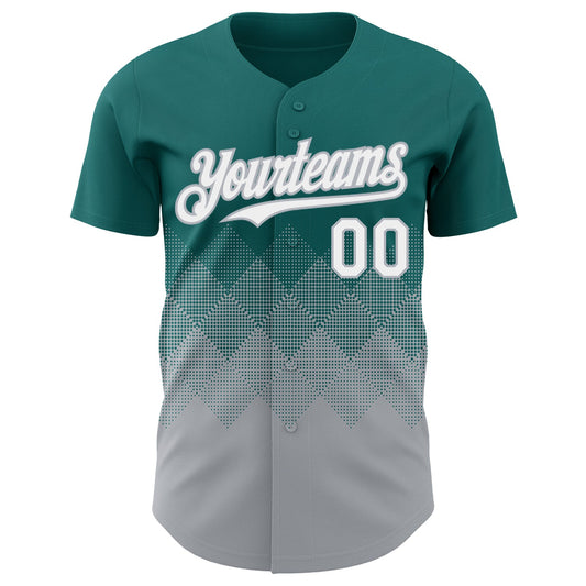 Custom Teal White-Gray 3D Gradient Square Shape Authentic Baseball Jersey - Sky-Custom