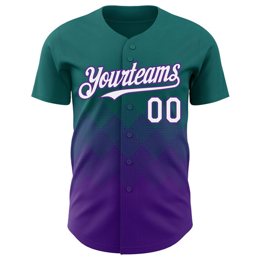 Custom Teal White-Purple 3D Gradient Square Shape Authentic Baseball Jersey - Sky-Custom