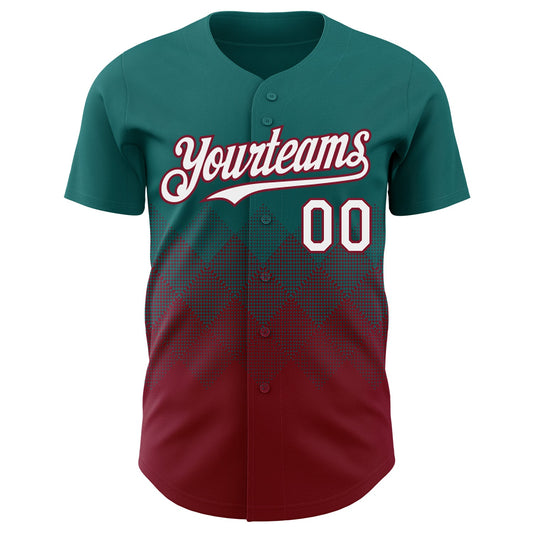 Custom Teal White-Crimson 3D Gradient Square Shape Authentic Baseball Jersey - Sky-Custom