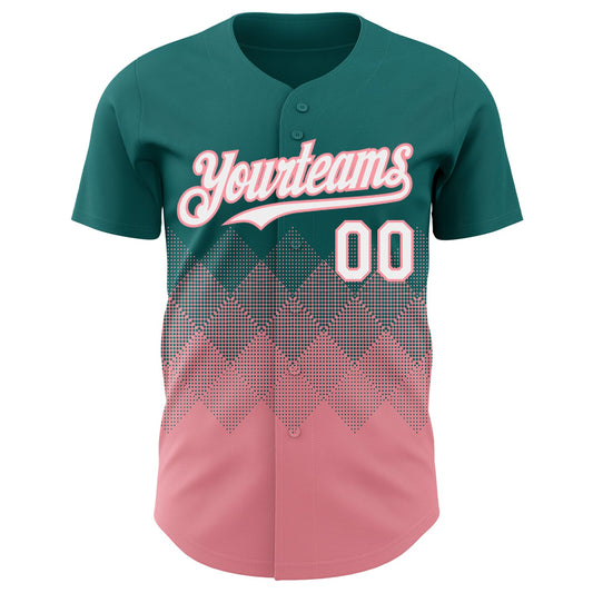 Custom Teal White-Medium Pink 3D Gradient Square Shape Authentic Baseball Jersey - Sky-Custom