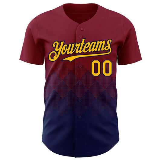 Custom Crimson Gold-Navy 3D Gradient Square Shape Authentic Baseball Jersey - Sky-Custom