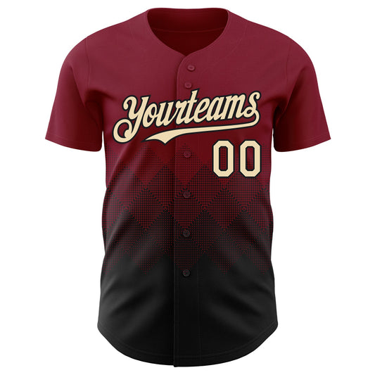 Custom Crimson Cream-Black 3D Gradient Square Shape Authentic Baseball Jersey - Sky-Custom