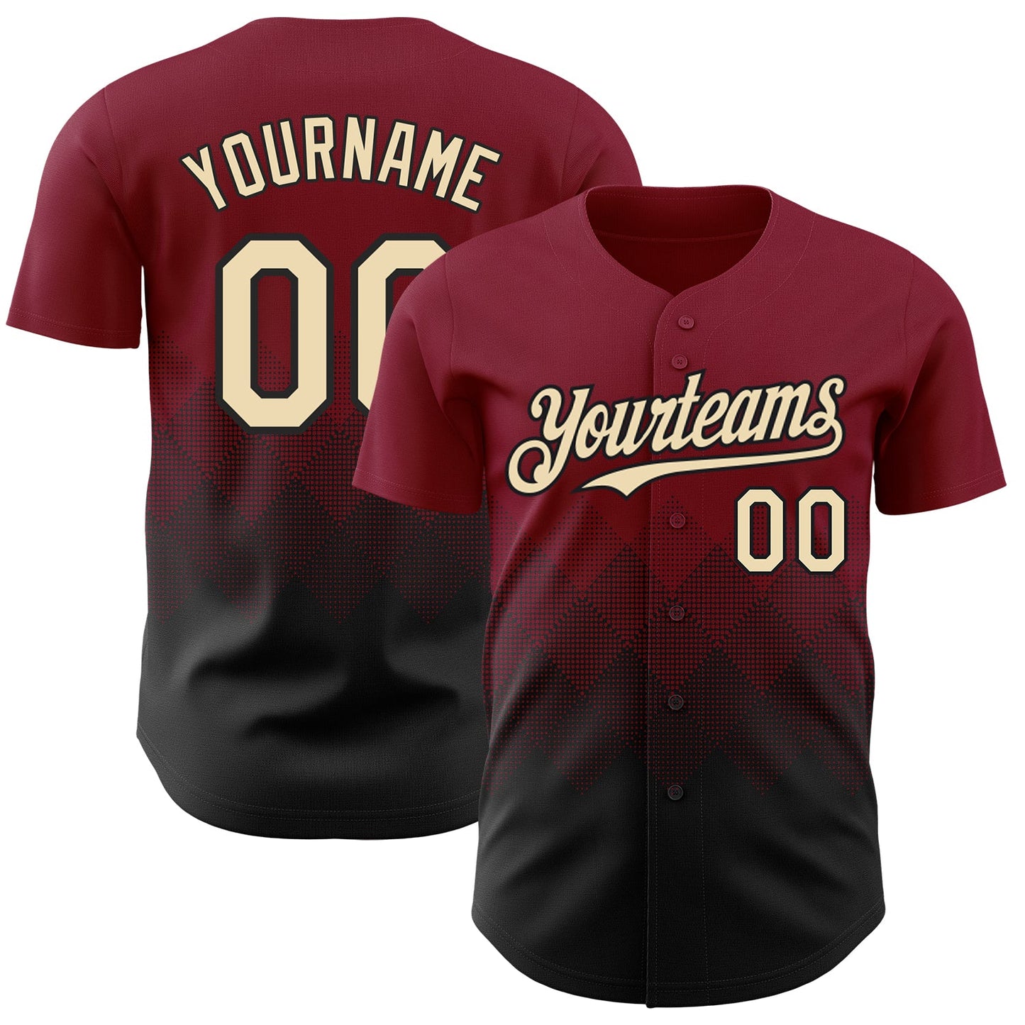 Custom Crimson Cream-Black 3D Gradient Square Shape Authentic Baseball Jersey - Sky-Custom