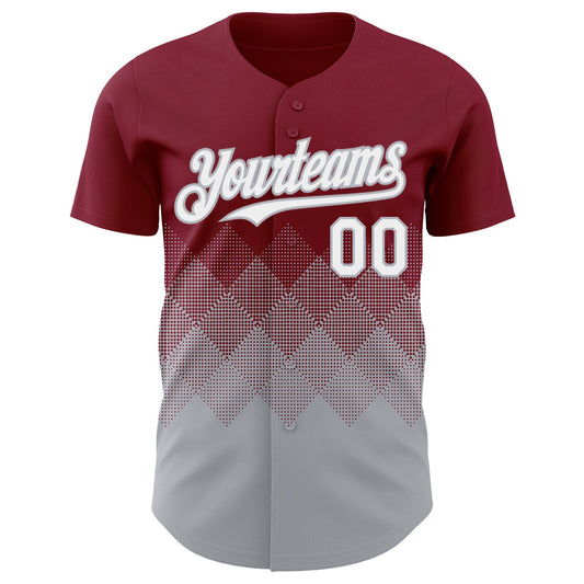 Custom Crimson White-Gray 3D Gradient Square Shape Authentic Baseball Jersey - Sky-Custom