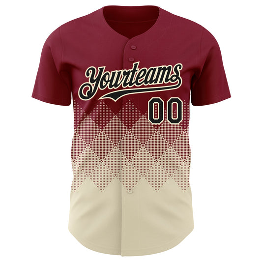 Custom Crimson Black-Cream 3D Gradient Square Shape Authentic Baseball Jersey - Sky-Custom