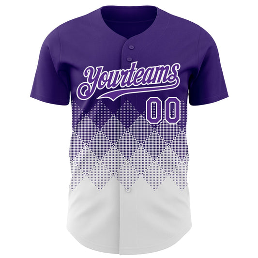 Custom Purple White 3D Gradient Square Shape Authentic Baseball Jersey - Sky-Custom