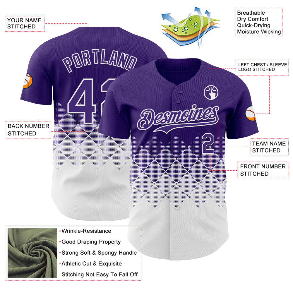 Custom Purple White 3D Gradient Square Shape Authentic Baseball Jersey - Sky-Custom