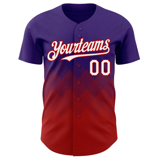 Custom Purple White-Red 3D Gradient Square Shape Authentic Baseball Jersey - Sky-Custom