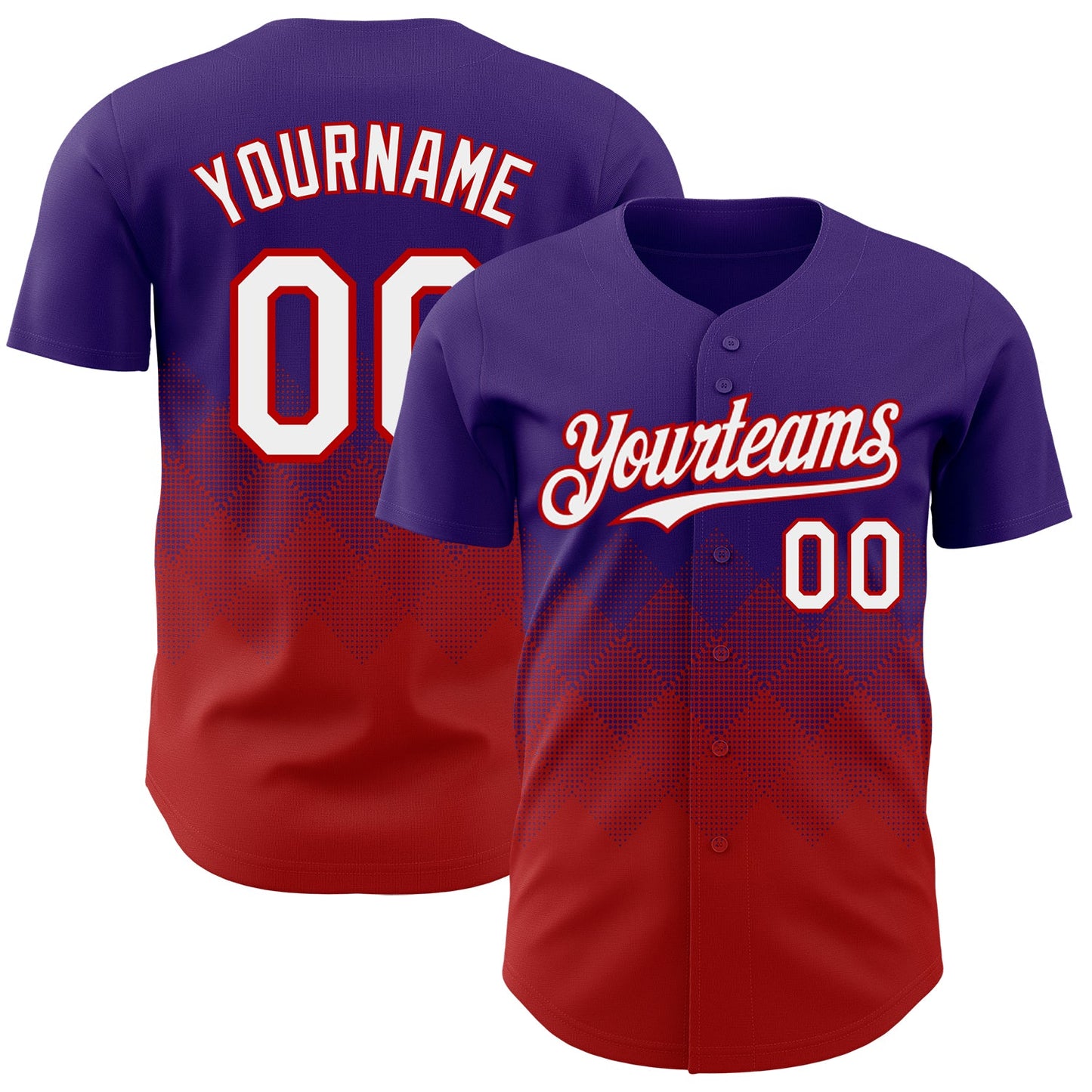 Custom Purple White-Red 3D Gradient Square Shape Authentic Baseball Jersey - Sky-Custom