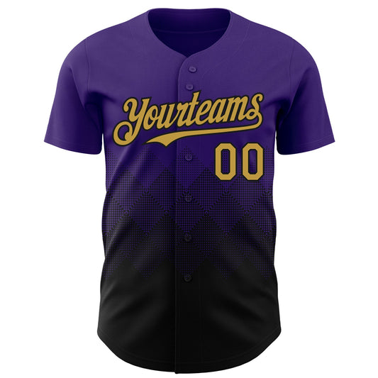 Custom Purple Old Gold-Black 3D Gradient Square Shape Authentic Baseball Jersey - Sky-Custom